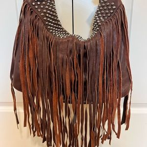 Large Ash hobo bag, brown with silver studs